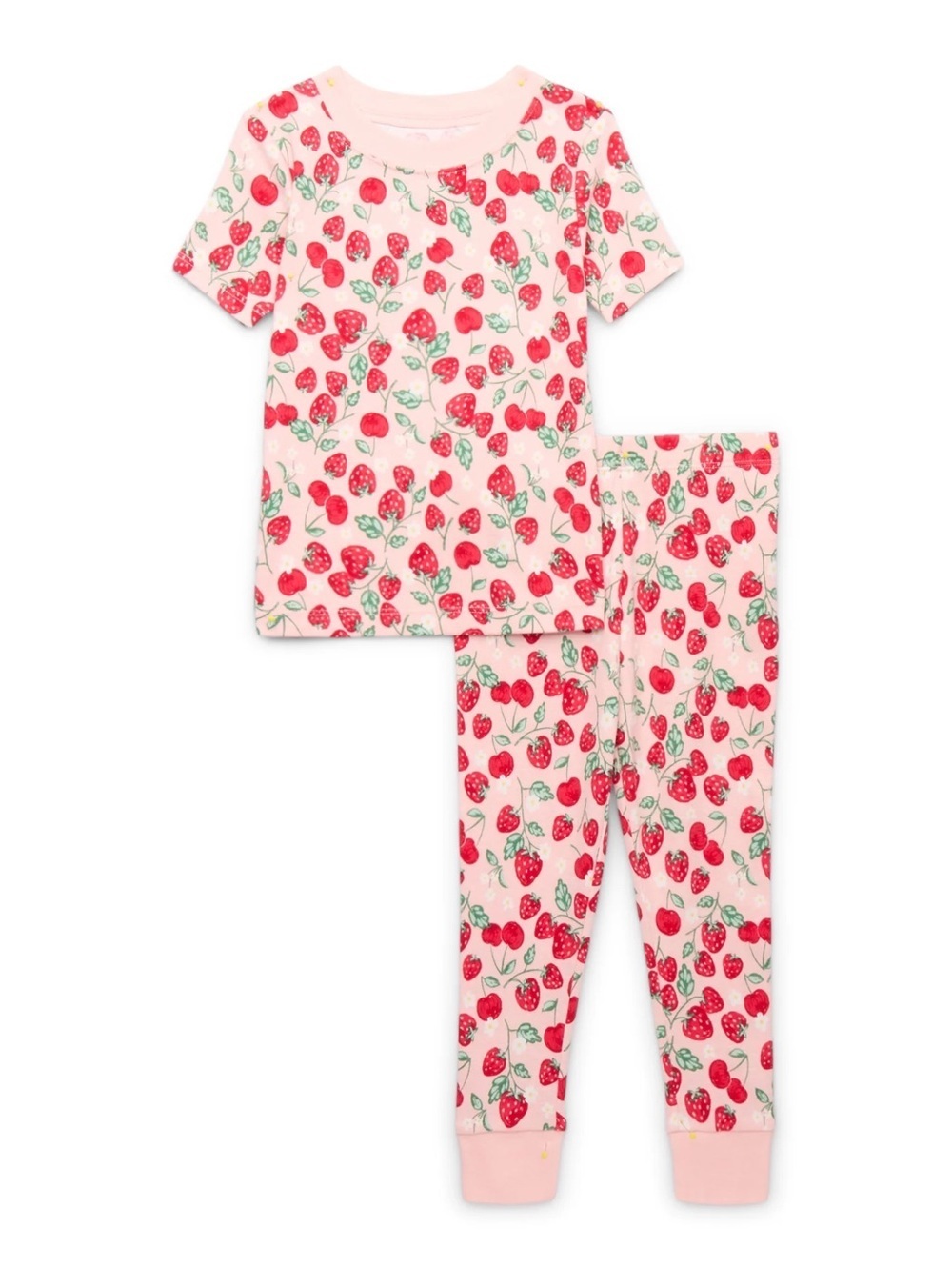 Kids Strawberry Print Pink Pajama Set